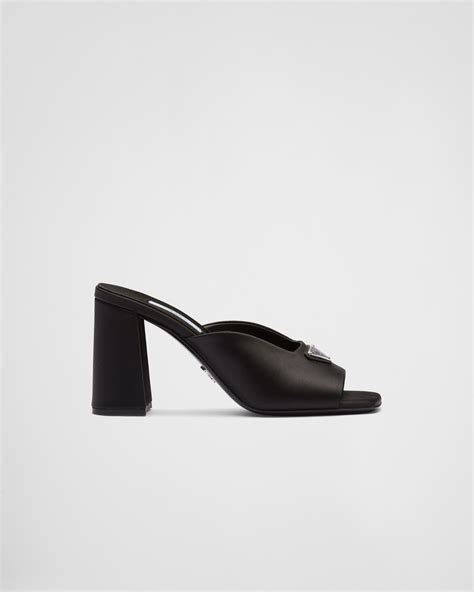 prada high-heeled satin slides|Black High.